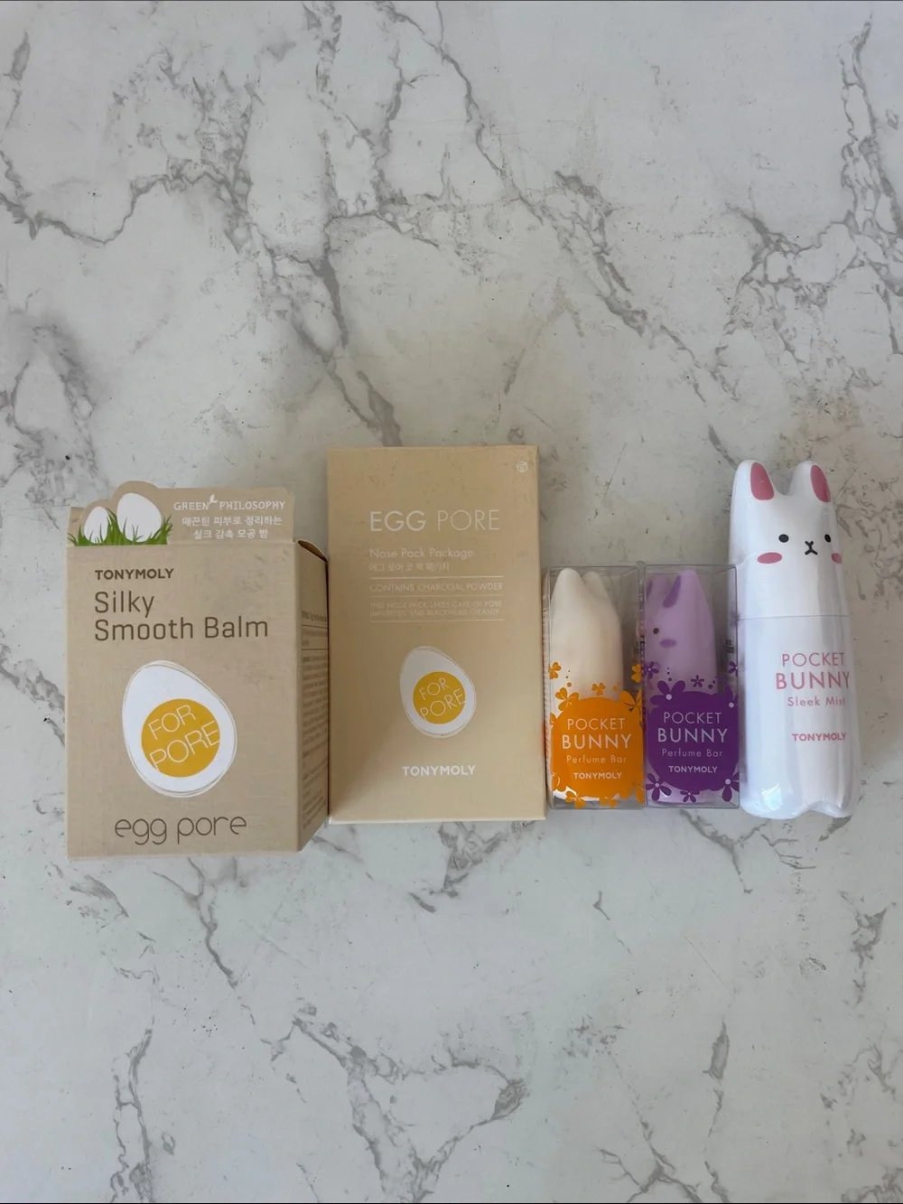 TONYMOLY Egg Pore Silky Smooth Balm + Pocket Bunny Trio - White & Purple